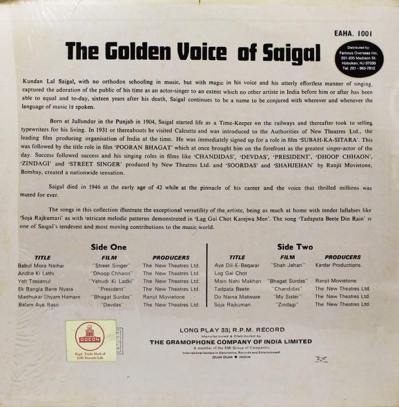 K. L. Saigal The Golden Voice Of - EAHA 1001