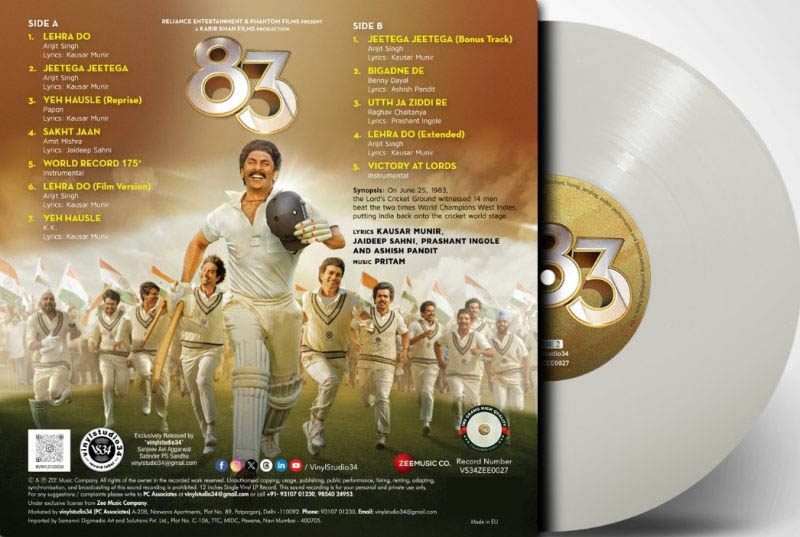 83 - VS34ZEE0027 - White Coloured - New Release Hindi LP Vinyl Record 83 - VS34ZEE0027 - White Coloured - New Release Hindi LP Vinyl Record