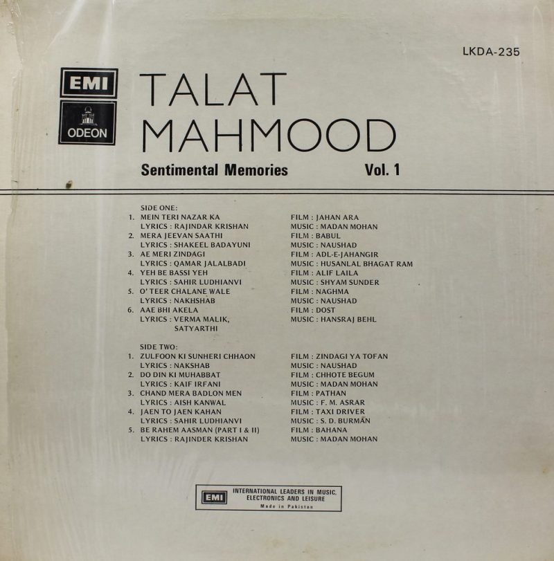 Talat Mahmood - Sentimental Memories - Vol. 1 - LKDA 235