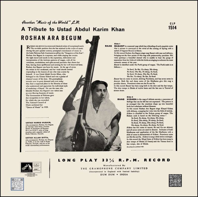 Roshan Ara Begum - A Tribute To Ustad Abdul Karim Khan - CLP 1514