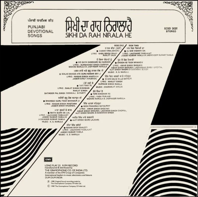 Sikhi Da Rah Nirala He - Punjabi Devotional Songs - ECSD 3031- (Condition - 80-85%) - Cover Reprinted -  LP Record