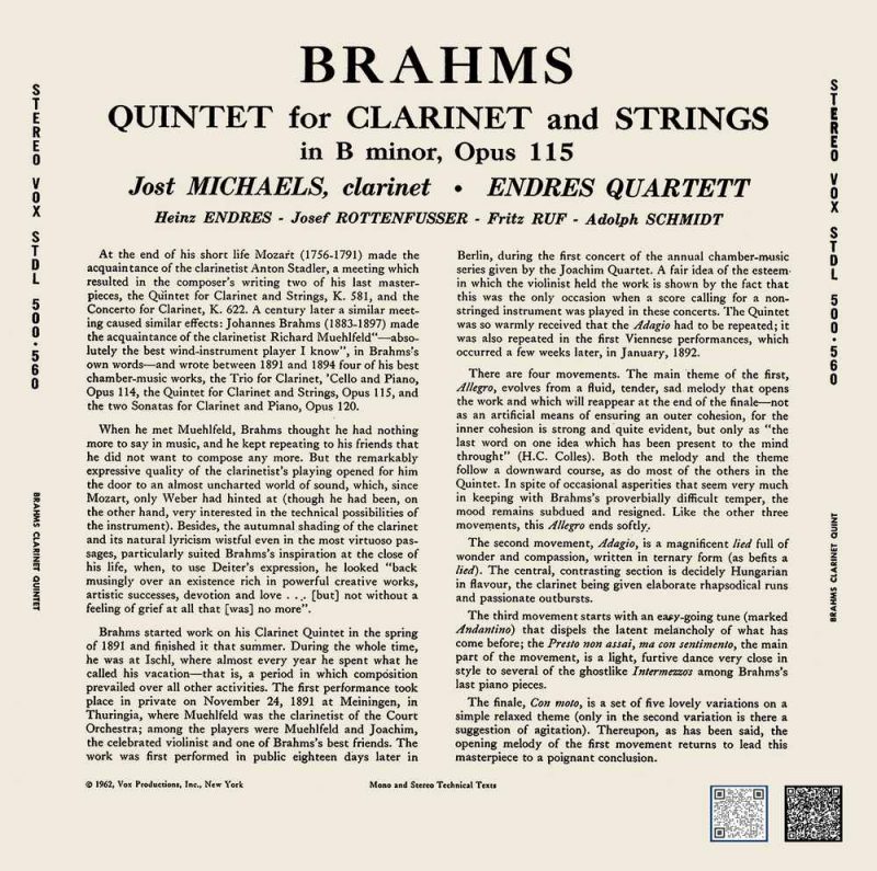 Brahms - Jost Michaels & Endres-Quartett - Clarinet Quintet - STDL 500 560