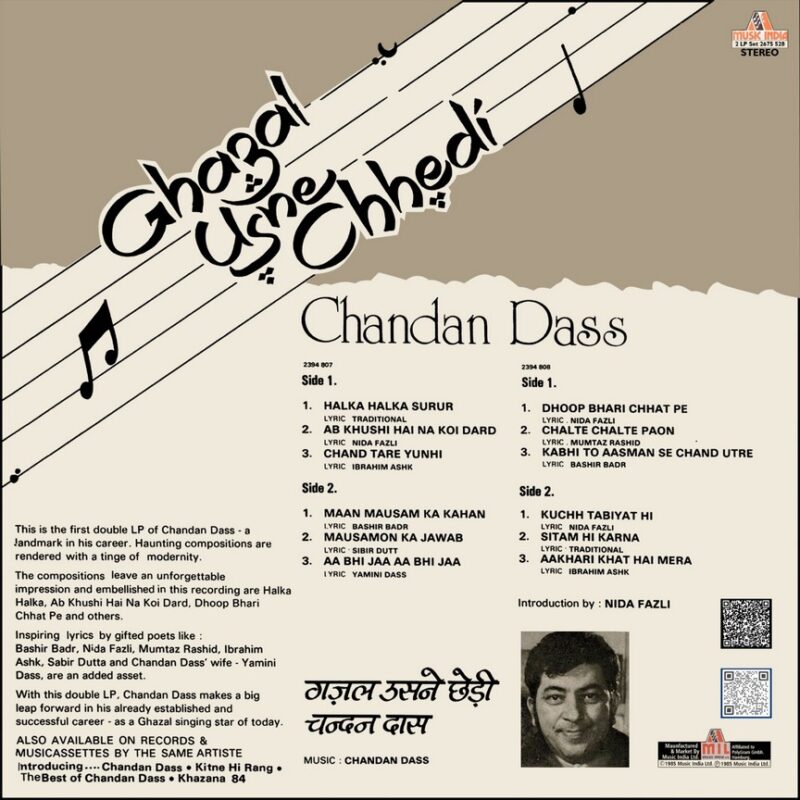 Chandan Dass - Ghazal Usne Chhedi - 2675 528 - (90-95%) - CR - Ghazal LP Vinyl - 2LP Set