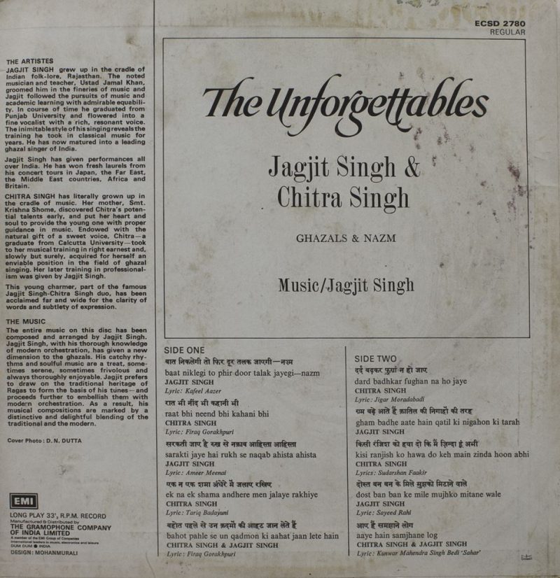 Jagjit Singh & Chitra Singh (The Unforgettables - Ghazals & Nazm) - ECSD 2780