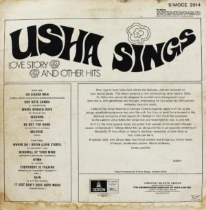 Usha Sings - Love Story And Other Hits - S/MOCE 2014 - (85-90%) - OD - English LP Vinyl
