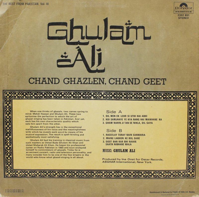 Ghulam Ali – Chand Ghazalen Chand Geet - 2392 891
