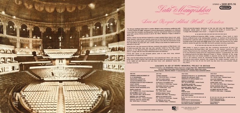Lata Mangeshkar - Live At Royal Albert Hall, London (March 1974) - EASD 4015/16