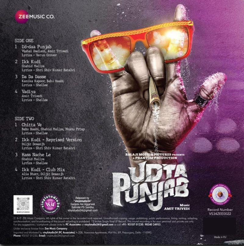 Udta Punjab - VS34ZEE0022 - CBF - New Release Hindi LP Vinyl Record Udta Punjab - VS34ZEE0022 - CBF - New Release Hindi LP Vinyl Record