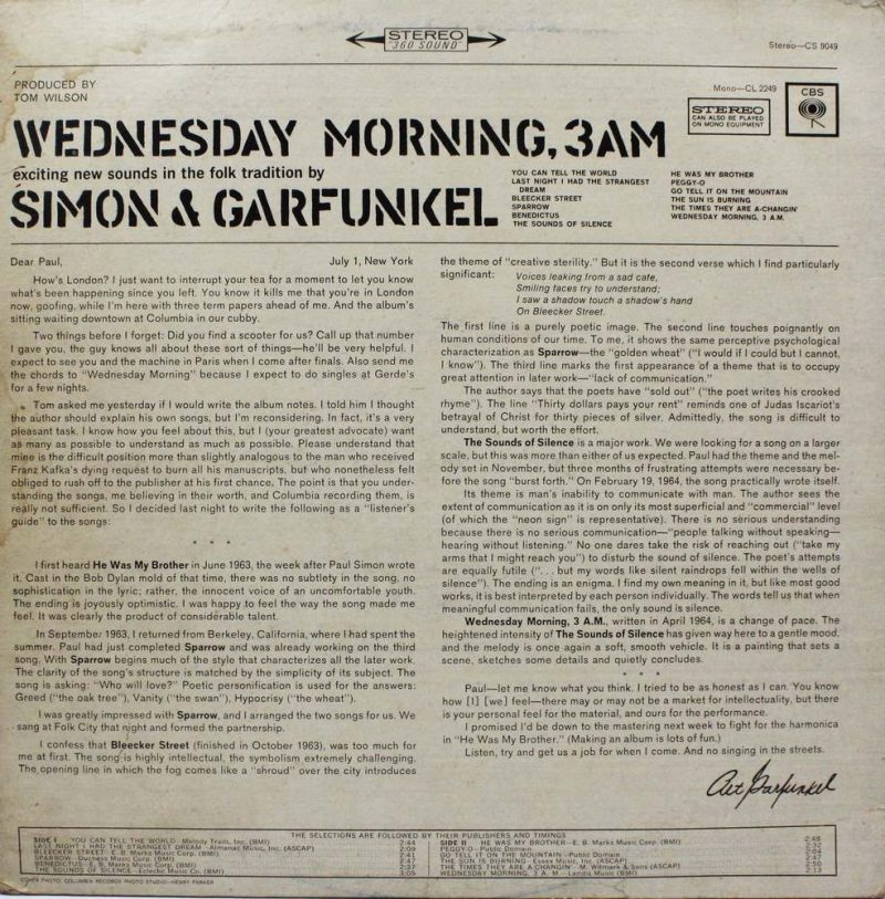 Simon & Garfunkel – Wednesday Morning 3 A.M. - CS 9049
