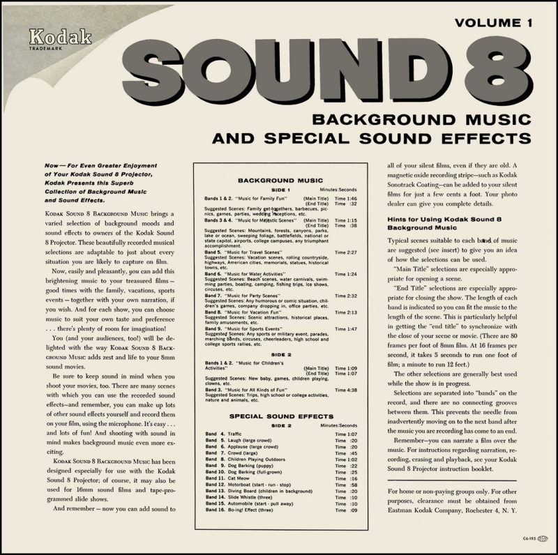 Kodak Sound 8 - Volume 1 - M8OP 1052 - Cover Reprinted – English Instrumental LP Vinyl Record