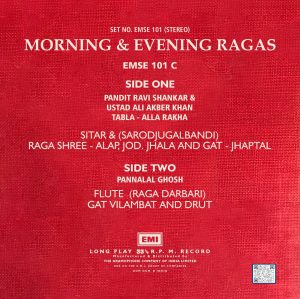 Morning & Evening Ragas - EMSE 101 - (90-95%) - CR - Indian Classical Instrumental LP Vinyl