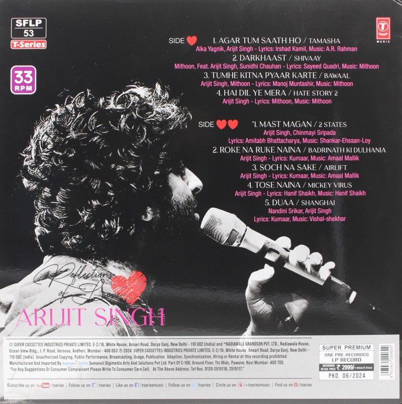 Arijit Singh - Reflection of Love – SFLP 53 - New Release Hindi LP Vinyl Record