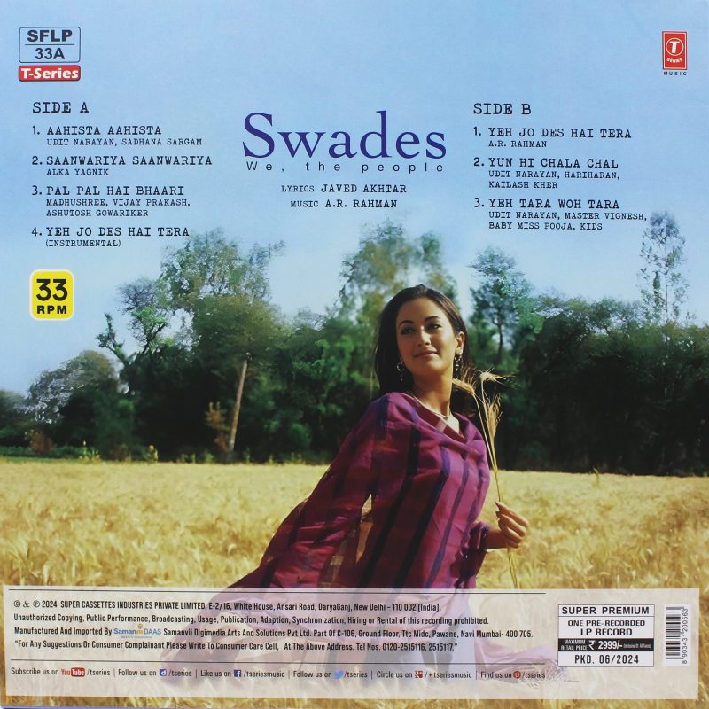 Swades - SFLP 33A - New Release Hindi LP Vinyl Record