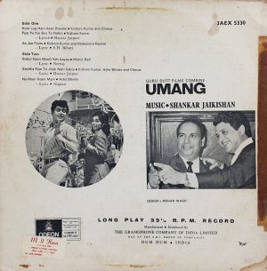 Umang - 3AEX 5330 - Odeon First Pressing – (Condition 90-95%) - Bollywood Rare LP Vinyl Record