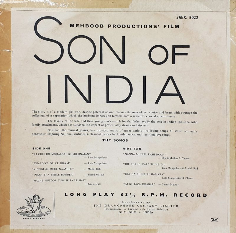 Son Of India – 3AEX 5022 – Angel First Pressing - (Condition 75-80%) - Bollywood Rare LP Vinyl Record