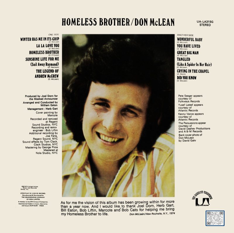 Don McLean – Homeless Brother - UAS 29646 - (Condition 85-90) - Cover Reprinted - English LP Vinyl Record