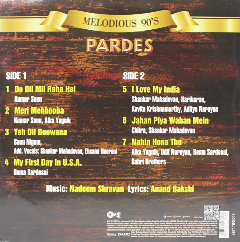 Pardes - S971TIPS005 - New Release Hindi LP Vinyl Record