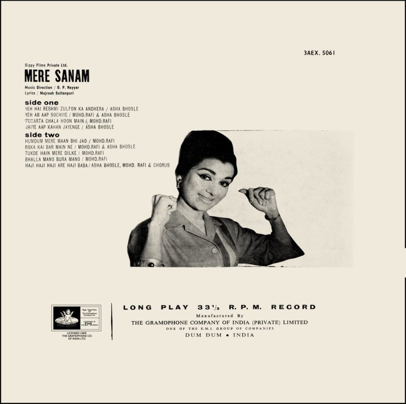 Mere Sanam – 3AEX 5061- (Condition 85-90%) – Cover Reprinted – Angel First Pressing - Bollywood Rare LP Vinyl Record