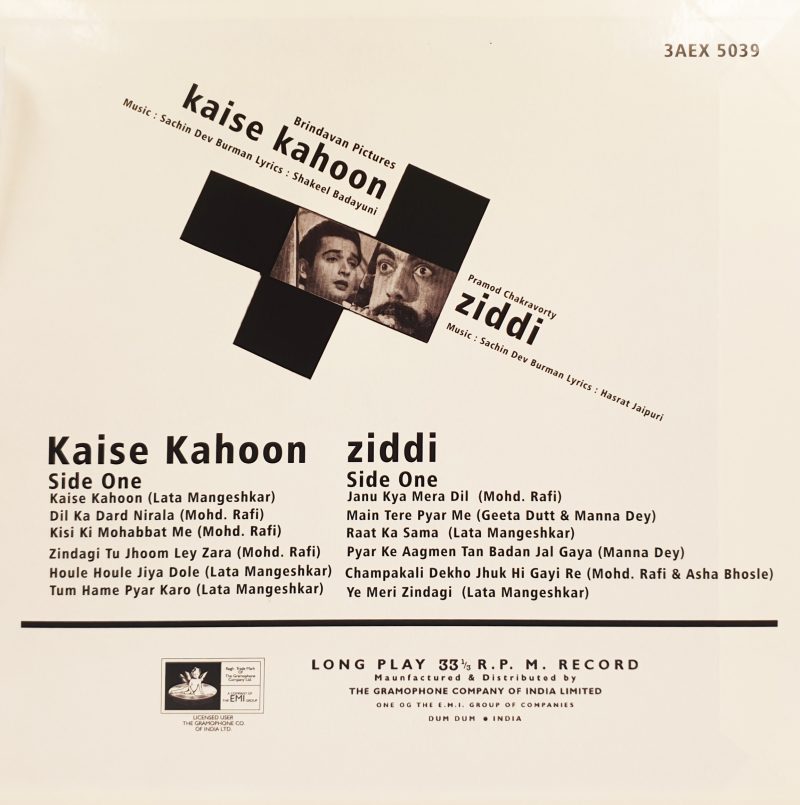 Kaise Kahoon - Ziddi - 3AEX 5039 - (Condition 90-95%) – Cover Reprinted - Angel First Pressing - Bollywood Rare LP Vinyl Record