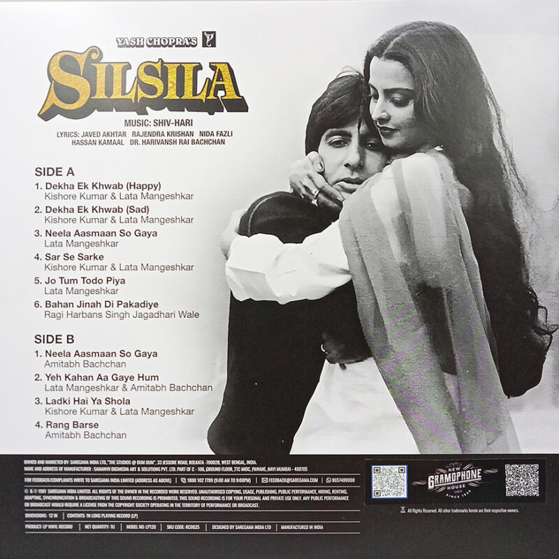 Silsila - 8902057490259 – Cover Book Fold - New Release Hindi LP Vinyl Record