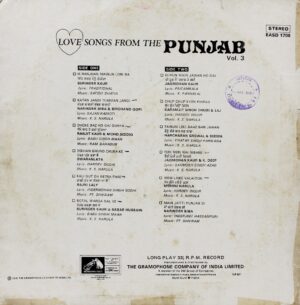 Love Songs From The Punjab - Vol.3 - EASD 1708 - (Condition 85-90%) – HMV Colour Label - Punjabi Folk LP Vinyl Record