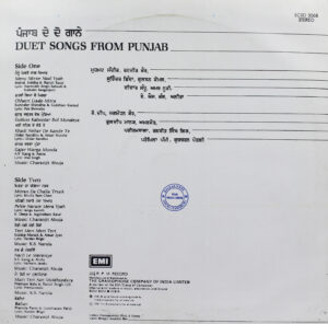 Duet Songs From Punjab - ECSD 3068 - (Condition 80-85%) - Cover Colour Photostate - Punjabi Folk LP Vinyl Record