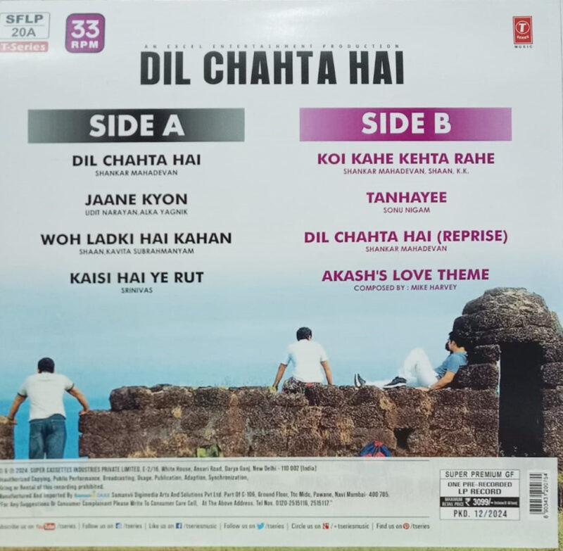 Dil Chahta Hai – SFLP 20A – Cover Book Fold - New Release Hindi LP Vinyl Record