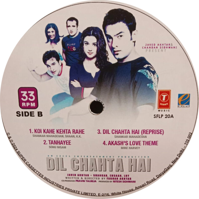 Dil Chahta Hai – SFLP 20A – Cover Book Fold - New Release Hindi LP Vinyl Record