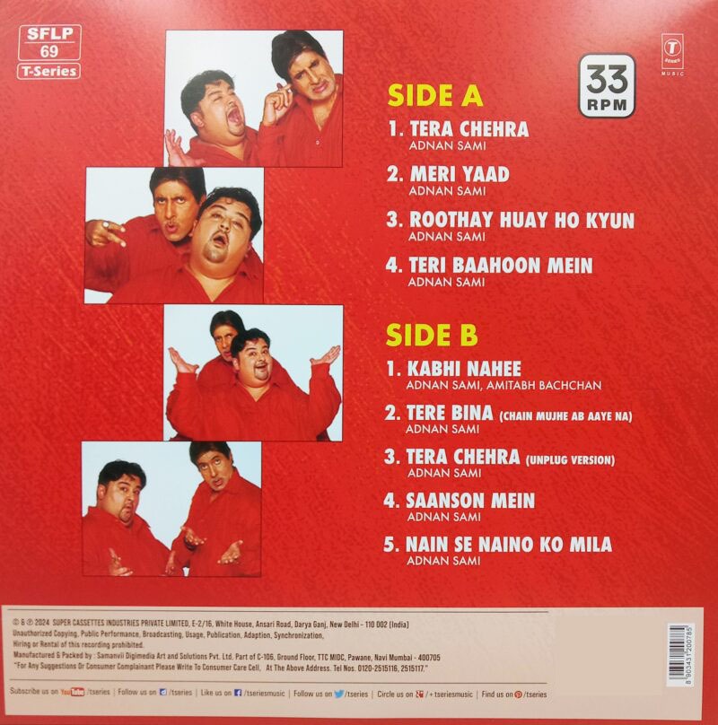 Adnan Sami - Tera Chehra - SFLP 69 - Record Colour - CBF - Yellow - New Released LP Vinyl Record Adnan Sami - Tera Chehra - SFLP 69 - Record Colour - CBF - Yellow - New Released LP Vinyl Record