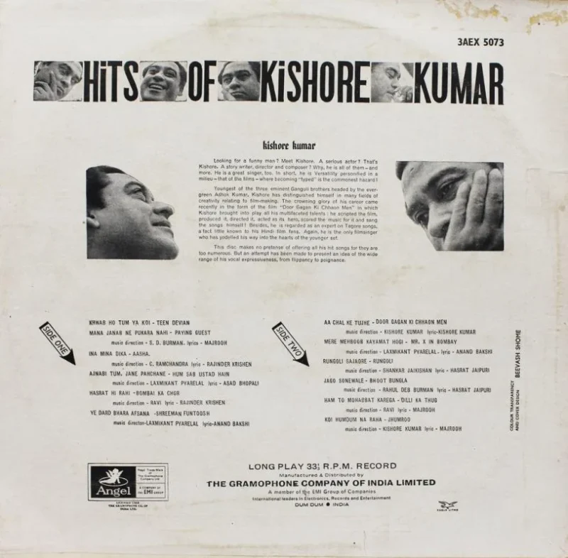 Kishore Kumar Hits Of - 3AEX 5073 – (Condition 90-95%) - Film Hits LP Vinyl Record