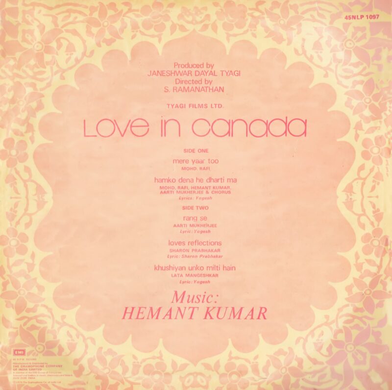 Love In Canada - 45NLP 1097 - (90-95%) - CR - Bollywood Rare LP Vinyl