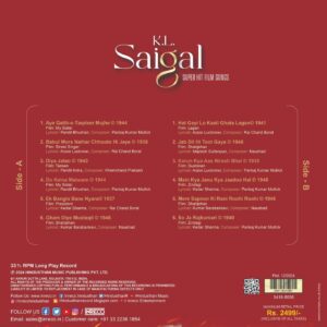 K L Saigal - 3418 8006 - New Release Hindi LP Vinyl