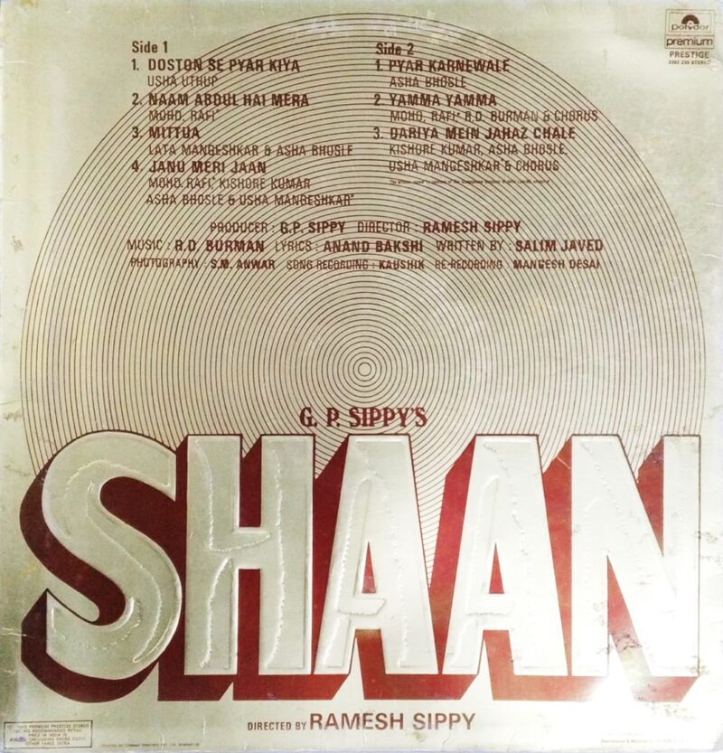 Shaan - 2392 239 - (90-95%) - CTF - Bollywood Rare LP Vinyl Record