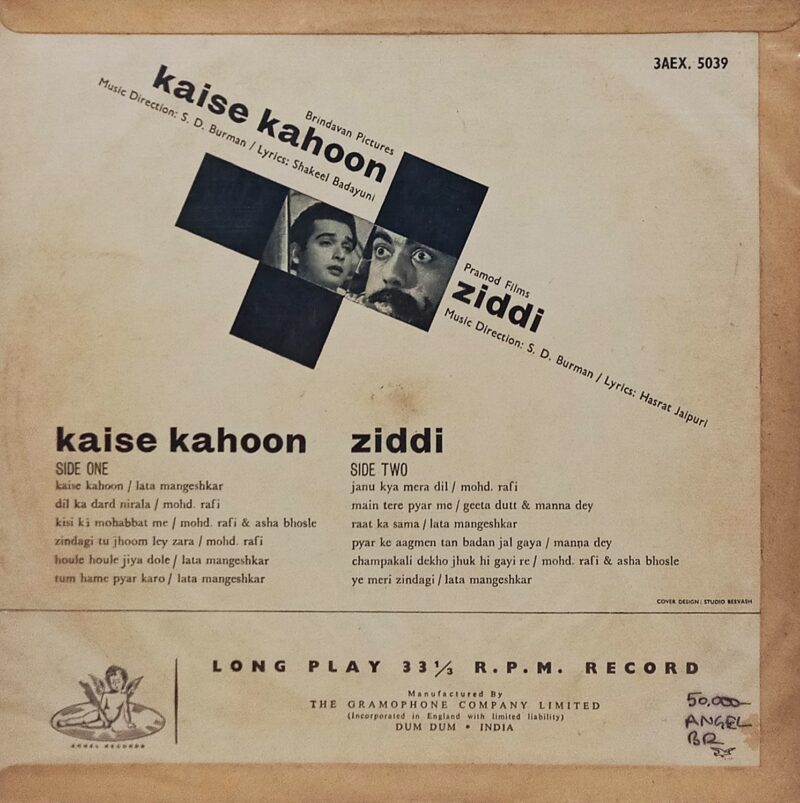Kaise Kahoon + Ziddi - 3AEX 5039 - Angel First Pressing - LP Record