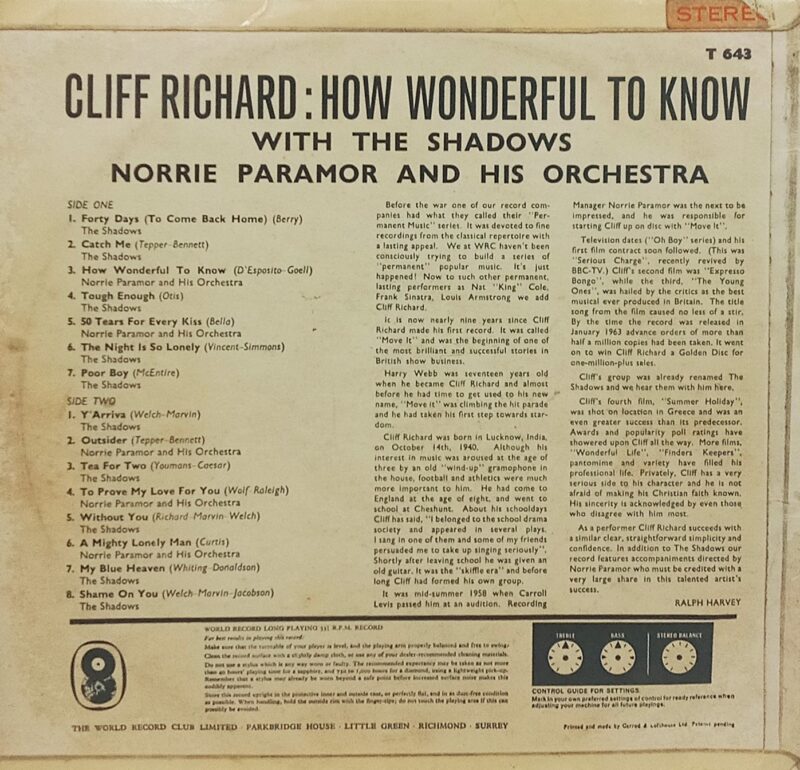 Cliff Richard - How Wonderful to Know - T 643 - (80-85%) - English LP Vinyl