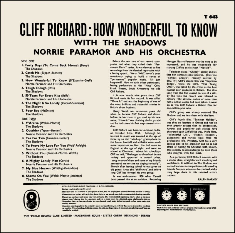 Cliff Richard - How Wonderful to Know - T 643 - (80-85%) - CR - English LP Vinyl