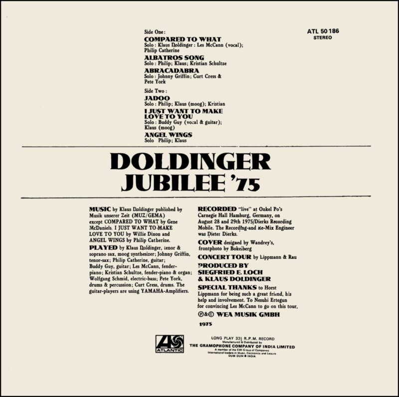 Doldinger Jubilee '75- ATL 50186 - (80-85%) - CR - English Song LP Vinyl Record