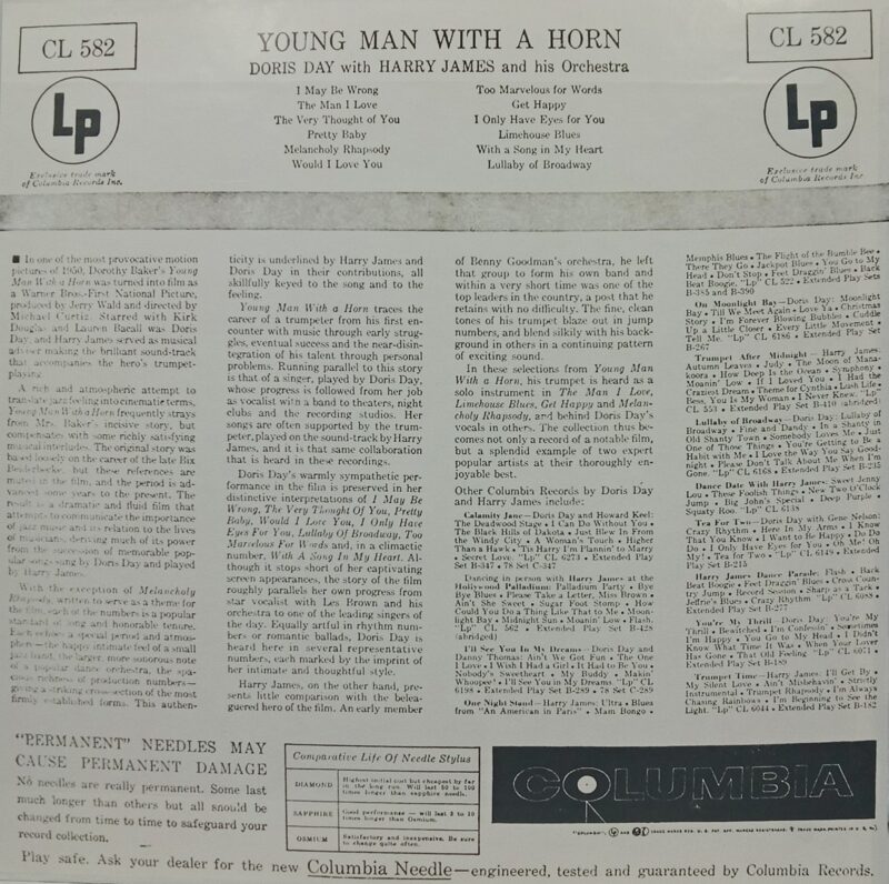 Doris Day And Harry James - Young Man With A Horn - CL 582 - (85-90%) - English Song LP Vinyl Record