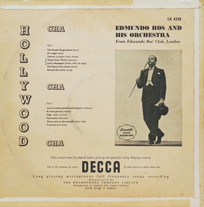 Edmundo Ros & His Orchestra - Hollywood Cha Cha Cha - LK 4298 - (85-90%) - English Song LP Vinyl Record