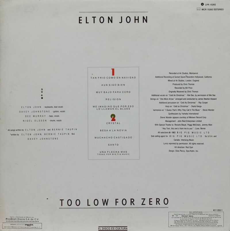 Elton John - Too Low For Zero - LPR 15262 - (90-95%) - English LP Vinyl