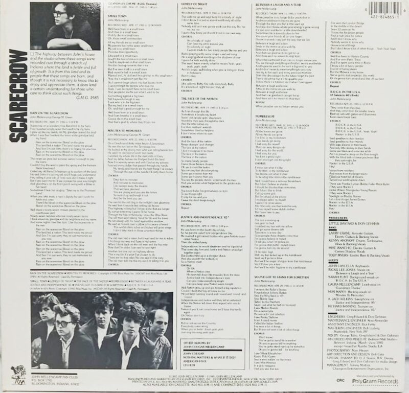 John Cougar Mellencamp - Scarecrow - IM8 24865 - (90-95%) - English Songs LP Vinyl Record  
