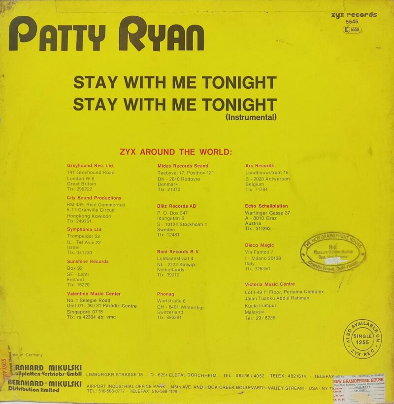 Patty Ryan - Stay With e Tonight - LC 6350 - (75-80%) - English Song Vinyl LP Record