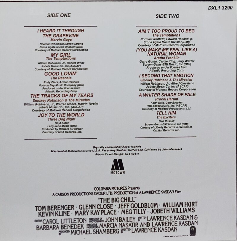 The Big Chill - Original Motion Picture Soundtrack - DXL1 3290 - (85-90%) - CCP - English LP Vinyl