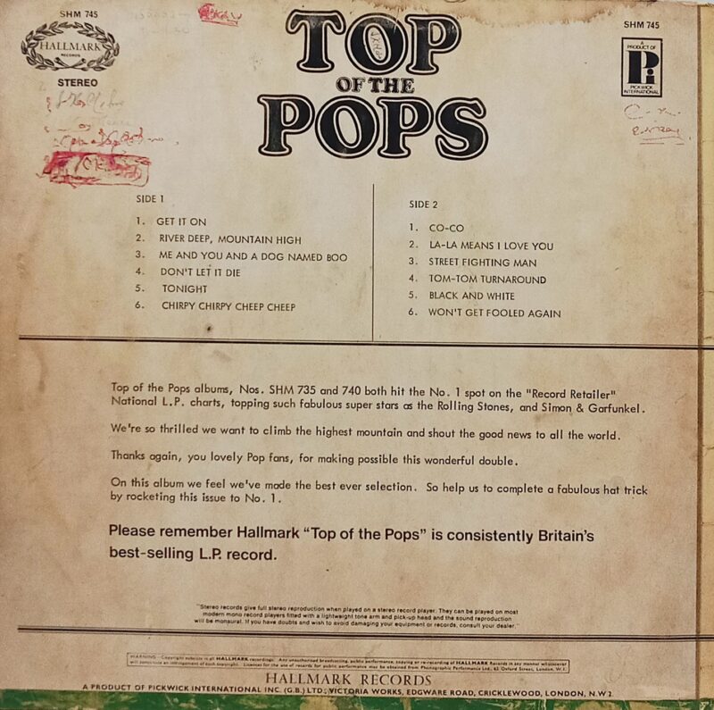 Top Of The Pops - SHM 745 - (65-70%) - English LP Vinyl