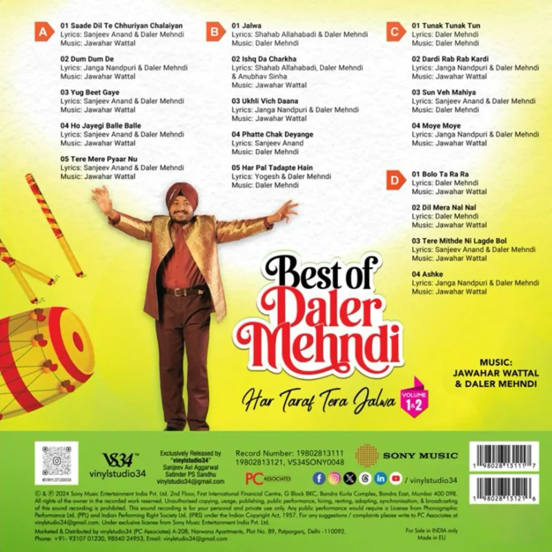 Best of Daler Mehndi Vol. 1&2 - VS34SONY0048 - 2LP Set - New Release LP Vinyl Record