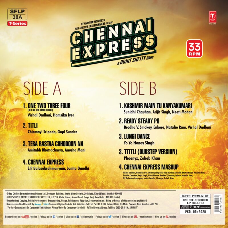 Chennai Express- SFLP 38A - CBF - New Release Hindi LP Vinyl