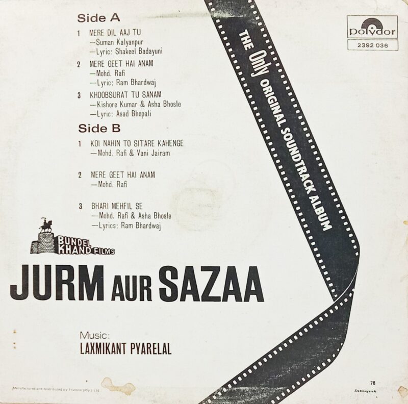 Jurm Aur Sazaa - 2392 036 - (90-95%) - Bollywood Rare LP Vinyl