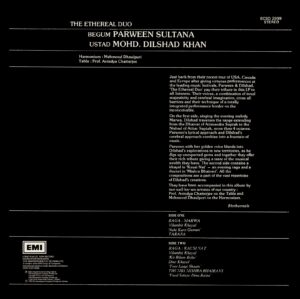 Parween Sultana & Mohd. Dilshad Khan - The Ethereal Duo - ECSD 2999 - CR - Indian Classical Vocal LP Vinyl
