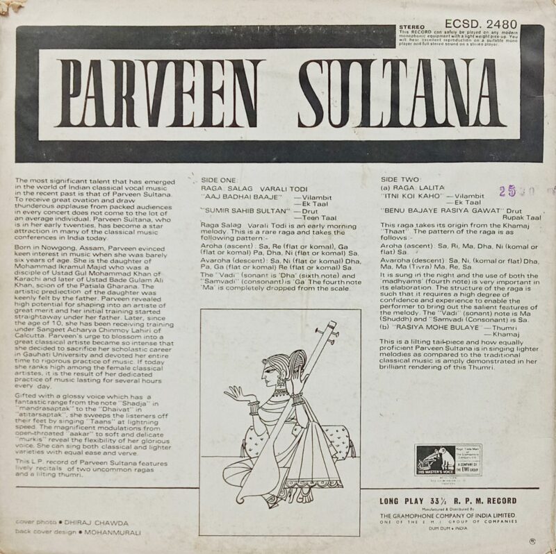 Parveen Sultana - ECSD 2480 - HBL - Indian Classical Vocal LP Vinyl