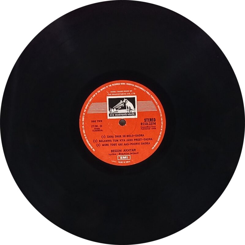 Begum Akhtar - Thumrees & Dadras - ECSD 2374 - (90-95%) - CR - Indian Classical Vocal LP Vinyl